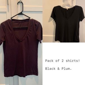2 PACK Lululemon Love Basic V-Neck tee black plum